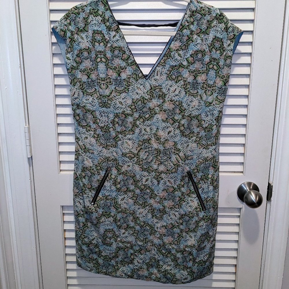 Anthropologie Green and Blue Patterned Midi Dress